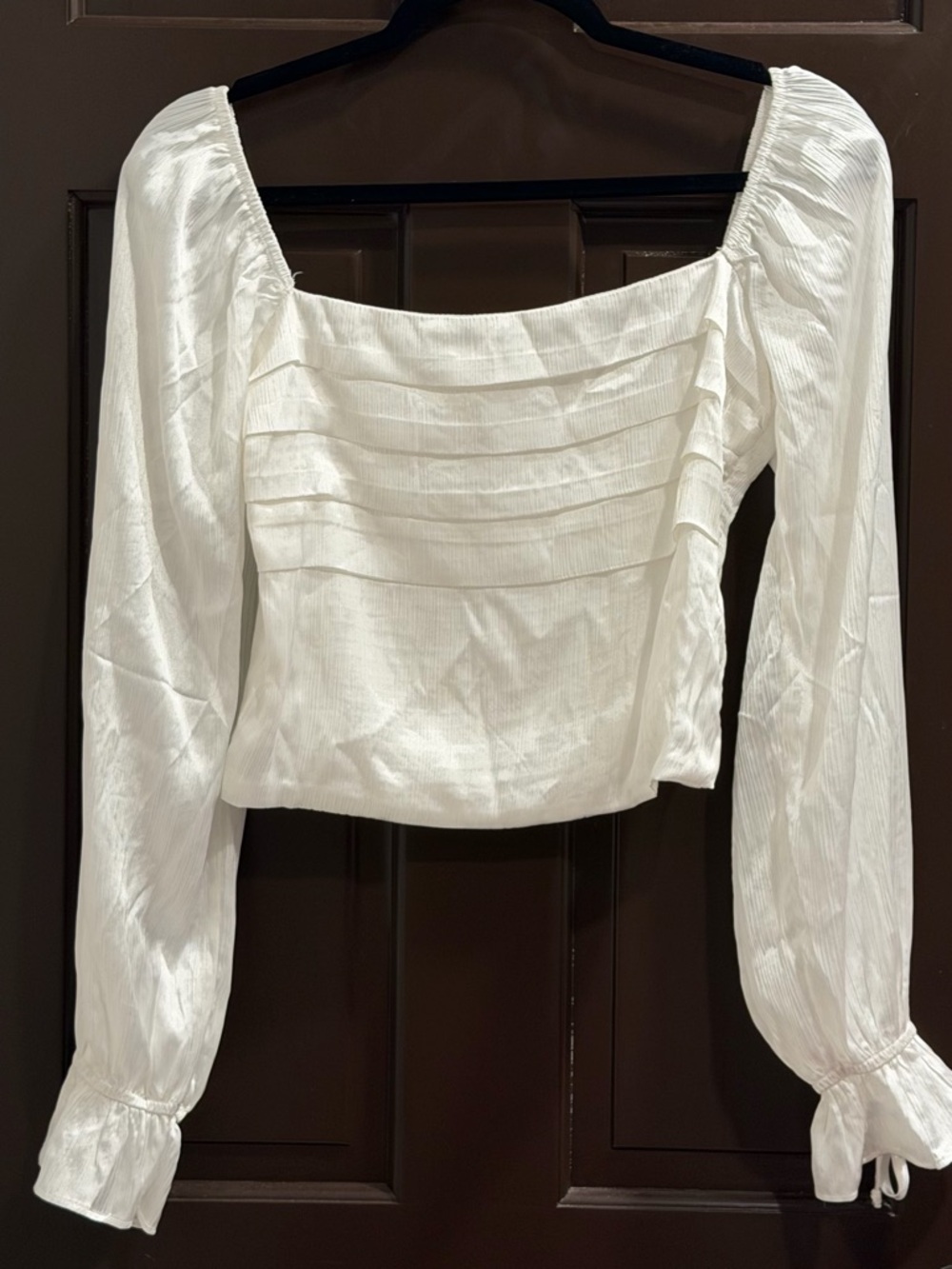 Francesca's Collections White Square-Neck Pintuck Peasant Top